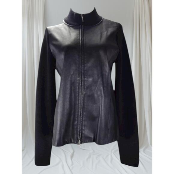 Pendleton Merino Wool Knit Jacket Women’s Size M Leather Panels Full Zip Pockets - Picture 1 of 6